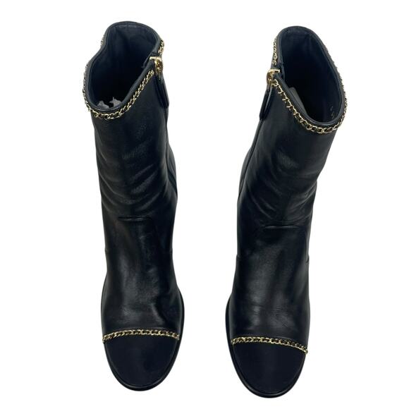 Chanel Coco Mark Logo Cap Toe Chain Short Leather Boots Black Size 39 - Picture 4 of 16